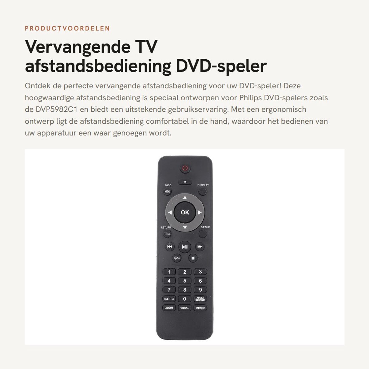 Dailygoods - Vervangende TV afstandsbediening - DVD-speler afstandsbediening - Ergonomisch ontwerp - Compatibel met Philips DVP5982C1 - Hoogwaardige k...