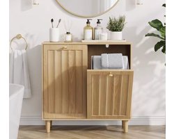 Wasmand Kast Houtlook - Badkamerkast met Kantelbare Wasmand - 2 Deuren - Opbergkast Handdoeken - 69.5 x 35 x 70.5 cm - Max 50kg - Modern Design