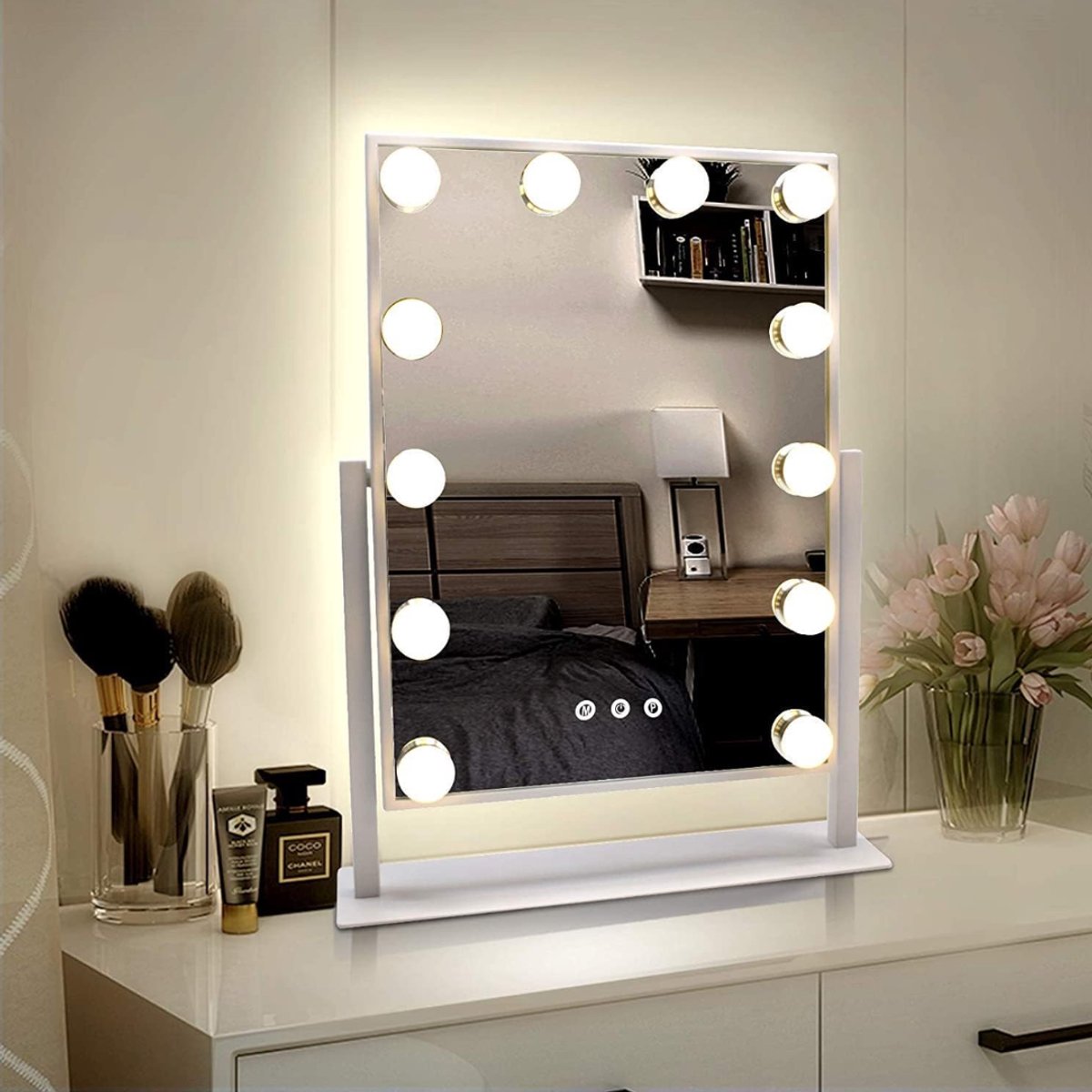 Ploutus® Vanity Spiegel - Compact Design - Hollywood Spiegel - Wit - 37cm x 3cm x 48cm