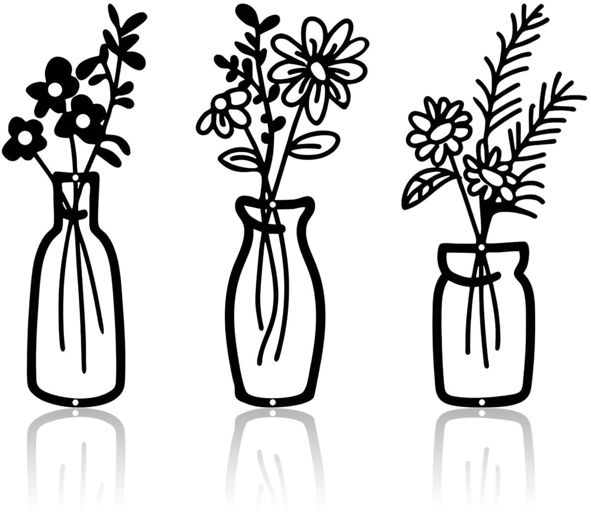 Vaas, wanddecoratie, set van 3, zwarte vaas, decoratie, minimalistische vaas, muurkunst, woonaccessoires en decoratie, voor woonkamer, slaapkamer, badkamer, tuindecoratie