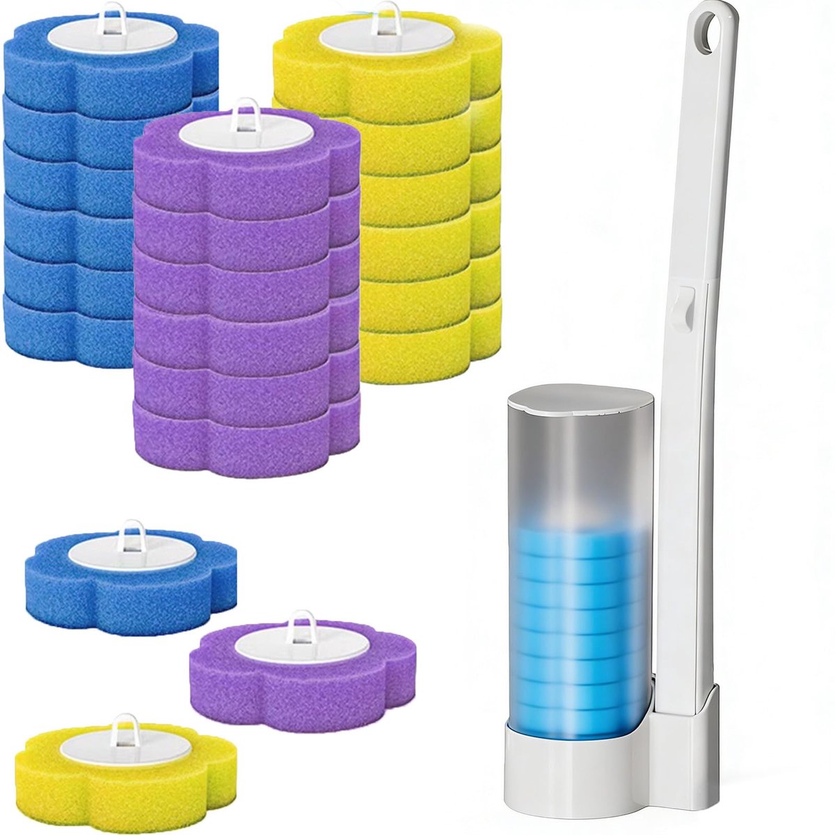 Wc-borstels met wc-borstel, wandmontage, wegwerptoiletreinigingssysteem, toiletstaaf voor badkamerreiniging (18 stuks vervangende spons)