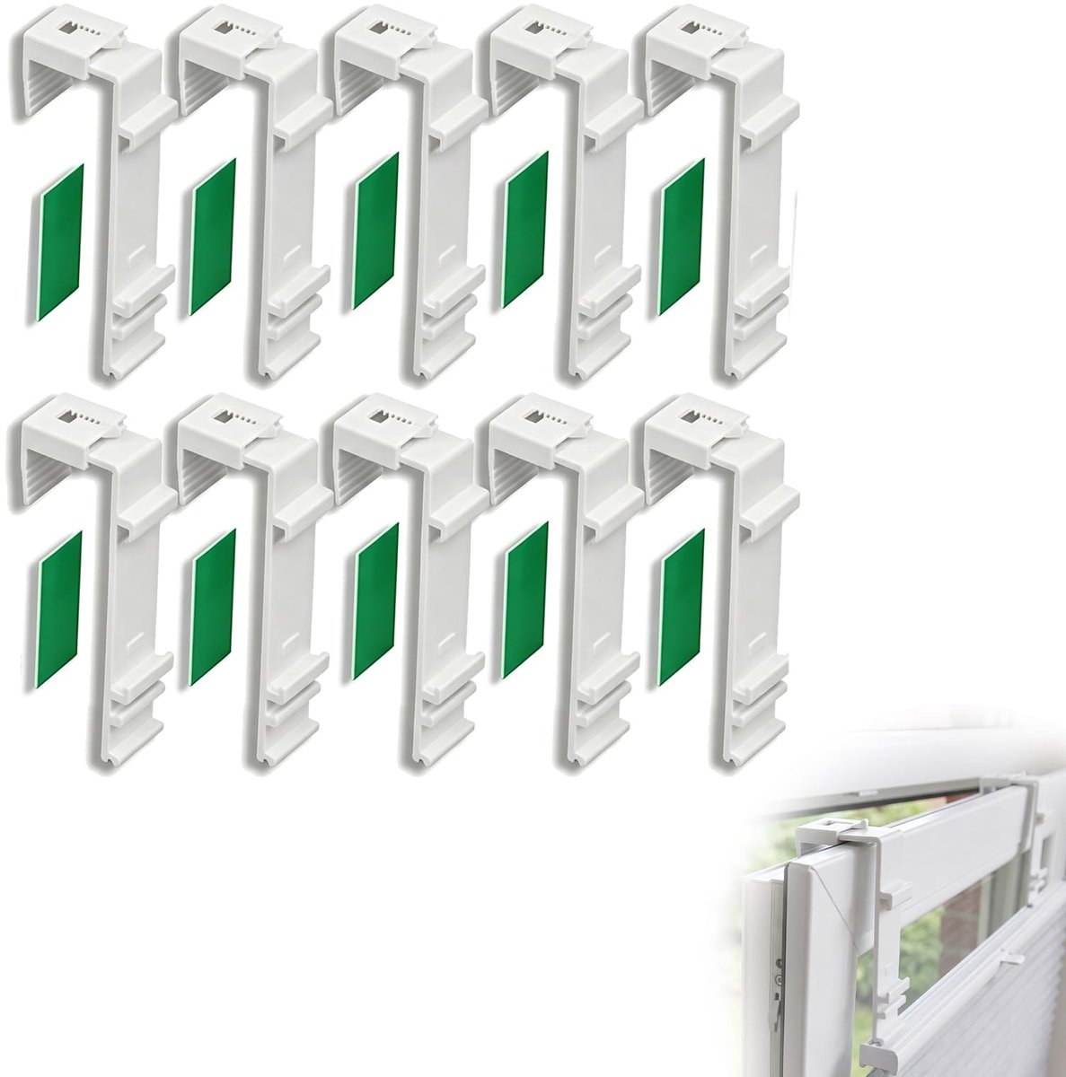 10 stuks lange klemhouders, lange klemhouder voor dubbele rolgordijnen, boren voor klemmen en lijmen, compatibel met ophanging van PVC-ramen en balkondeuren, wit