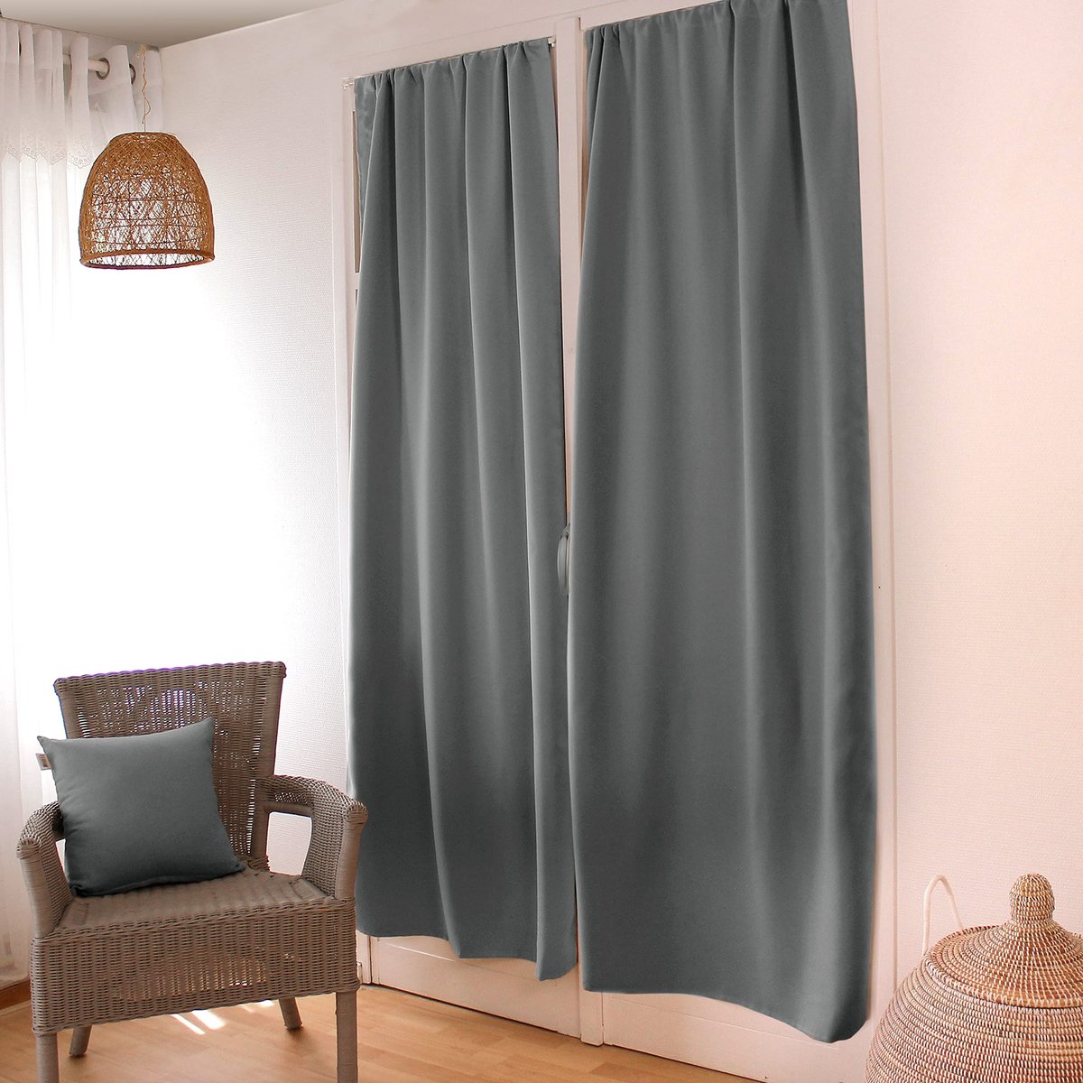 Verduisteringsgordijn, stangdoorvoer, grijs, 90 x 210 cm, 100% polyester, Oeko-Tex-gecertificeerde stof, zoethoutcollectie