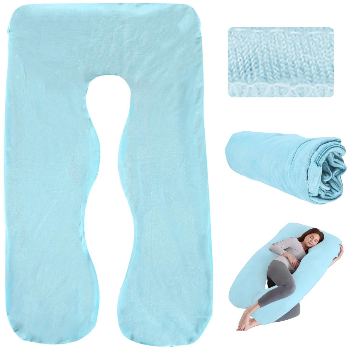 U-vormige kussenhoes: Afneembare lichaamskussenhoes, vervangende hoes voor borstvoedingskussen, zwangerschapscomfortkussen, wasbaar in de wasmachine, 140 x 80 cm