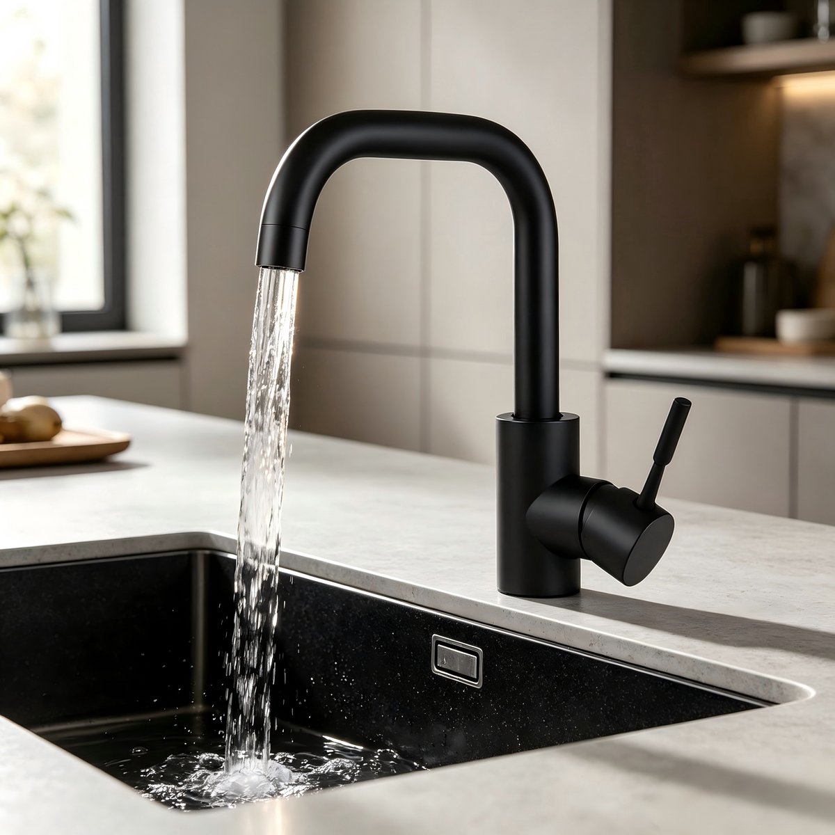 NETTLIFE Wastafelkraan - kraan Badkamer - Waterbesparend - RVS - warm en koud water - Hoge uitloop - wastafel kraan - voor badkamer | toilet | keuken | gootsteen - zwart