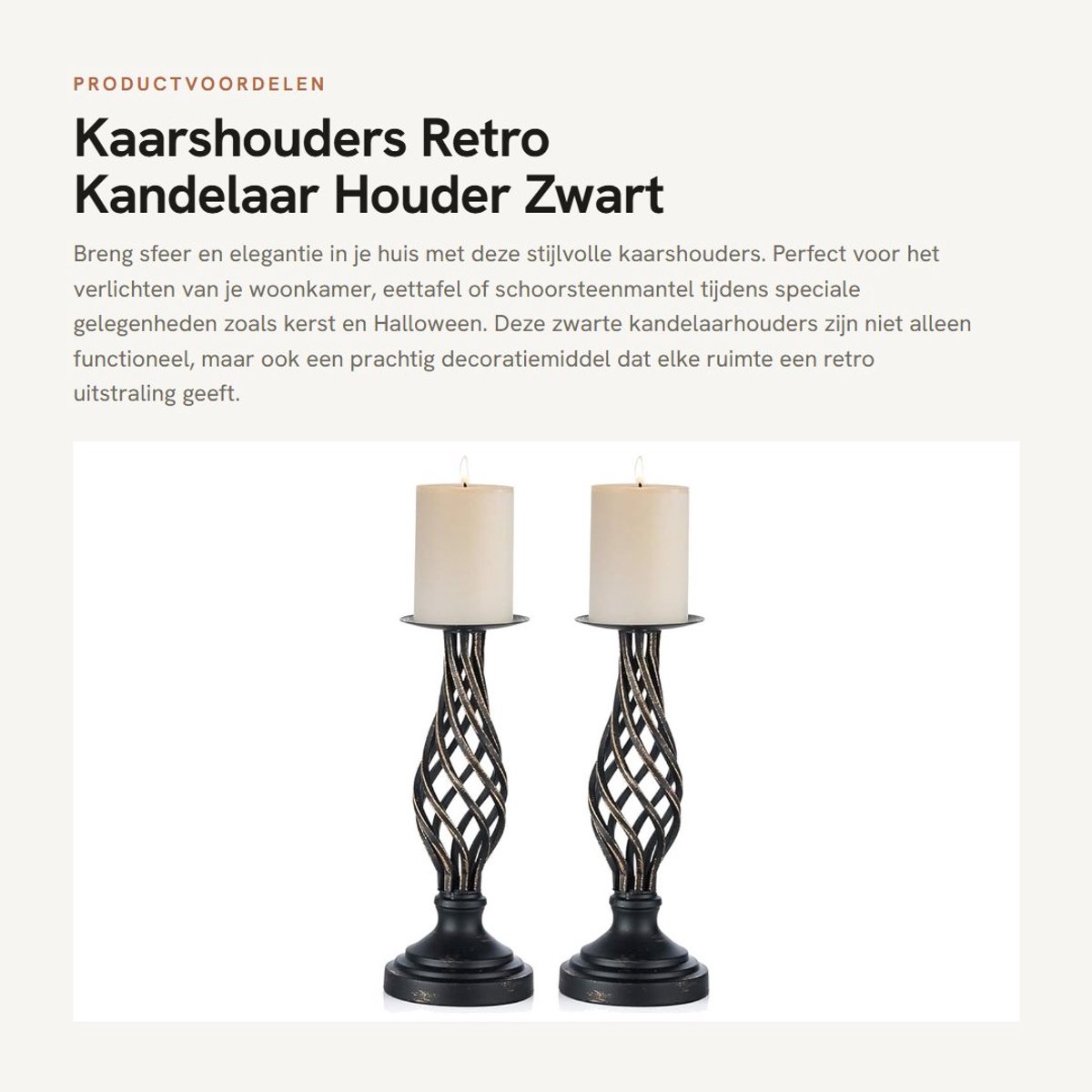 Dailygoods- Kaarsenhouder Retro - Zwarte Kandelaar - Metalen Kaarsenstandaard - Set van 2 - Multifunctioneel - 29 cm Hoog