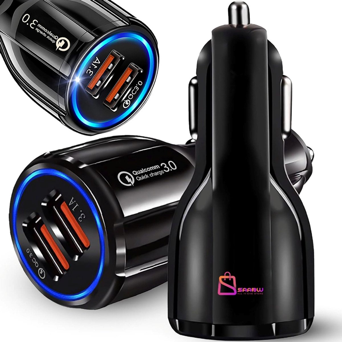 Autolader 2x USB Quick Charge 3.0 Fast – Snellader voor Auto 12V/24V – Zwart – autolader usb – 53615