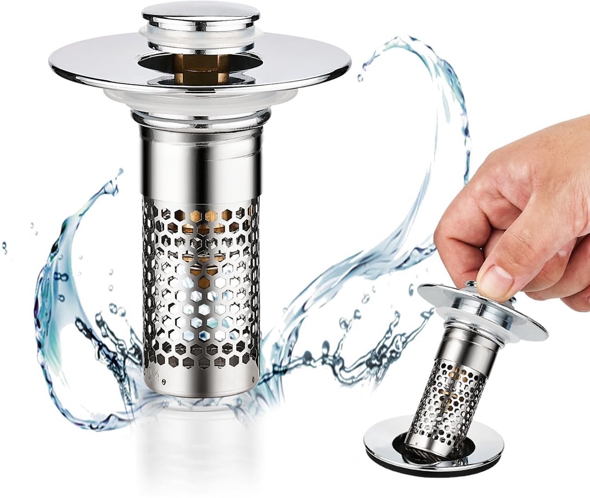 Dailygoods - 1 stuk wastafelstop pop-up afvoerventiel. Geschikt afvoerstop wastafel 28-37 mm, roestvrijstalen bodemafvoerzeef, universele pop-up afvoerstop, wastafel, afvoerzeef, wastafel met haarzeef
