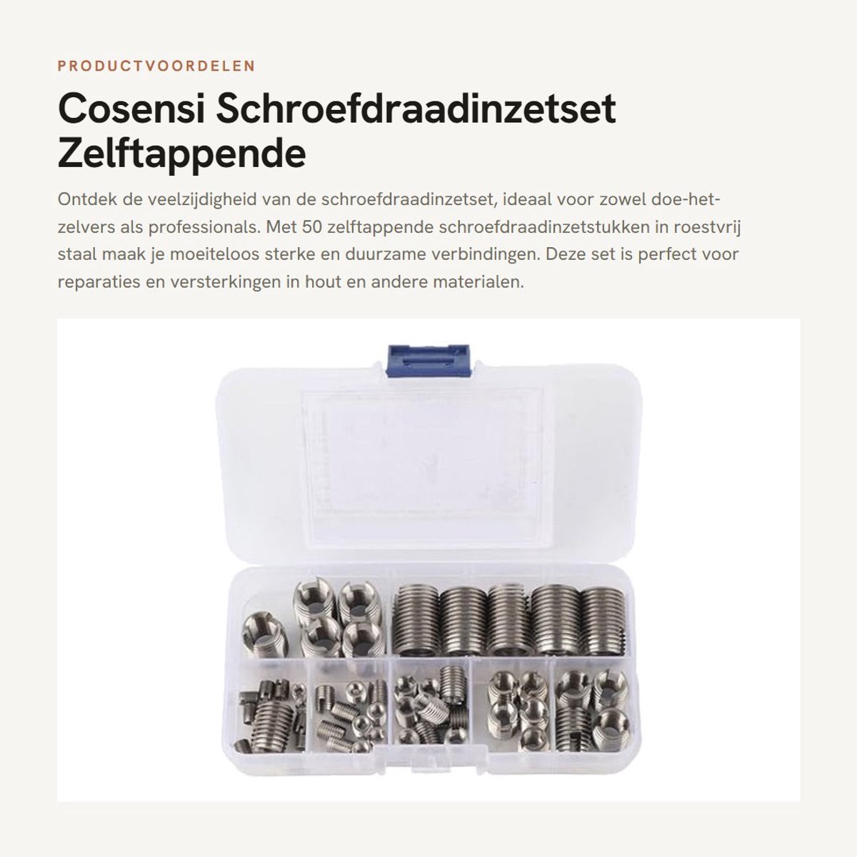 Dailygoods- Schroefdraadinzetset 50 Stuks - Zelftappende Schroefdraadinzetstukken - Roestvrij Staal - Versterken - Reparatiegereedschap - Eenvoudige Installatie - Bevestigingselement