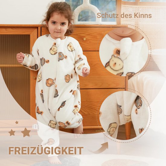 Slaapzak met voeten, 2,0 TOG slaapzak met ademend materiaal en liefdesvol ontwerp, ideaal voor jongens en meisjes en geschikt voor het hele jaar door, wit, 100 van Slaapzak Met Voeten — afbeelding 4