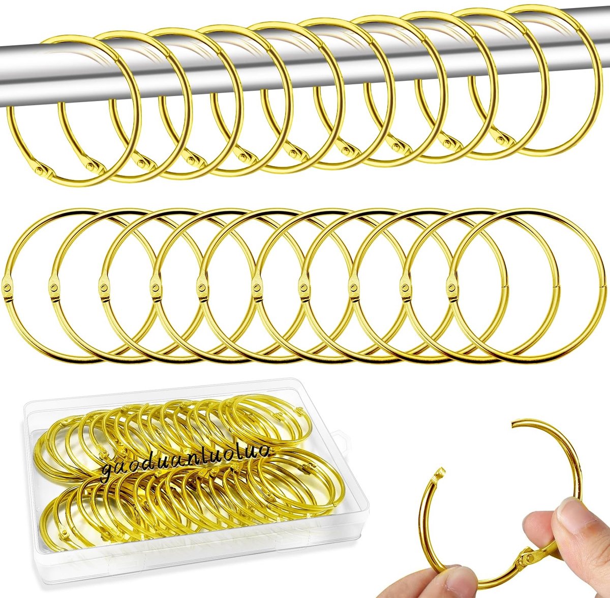 Dailygoods- Gordijnringen 50 mm - 20 Stuks - Metalen Douchegordijnringen - Gordijnringen voor Raamdeur - Boekringen - Geschikt voor Gordijnroeden