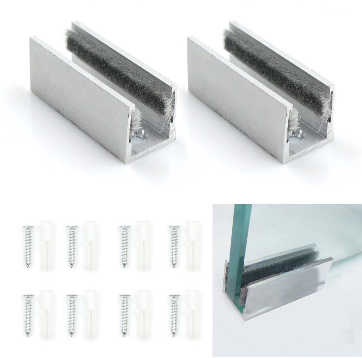 Dailygoods- Schuifdeursysteem - 2 Stuks Glazen Vloergeleiding - Aluminiumlegering - Glasklem - Geschikt voor Glasdikte 10-12mm - Stevig Ontwerp - Glazen Deurgeleider