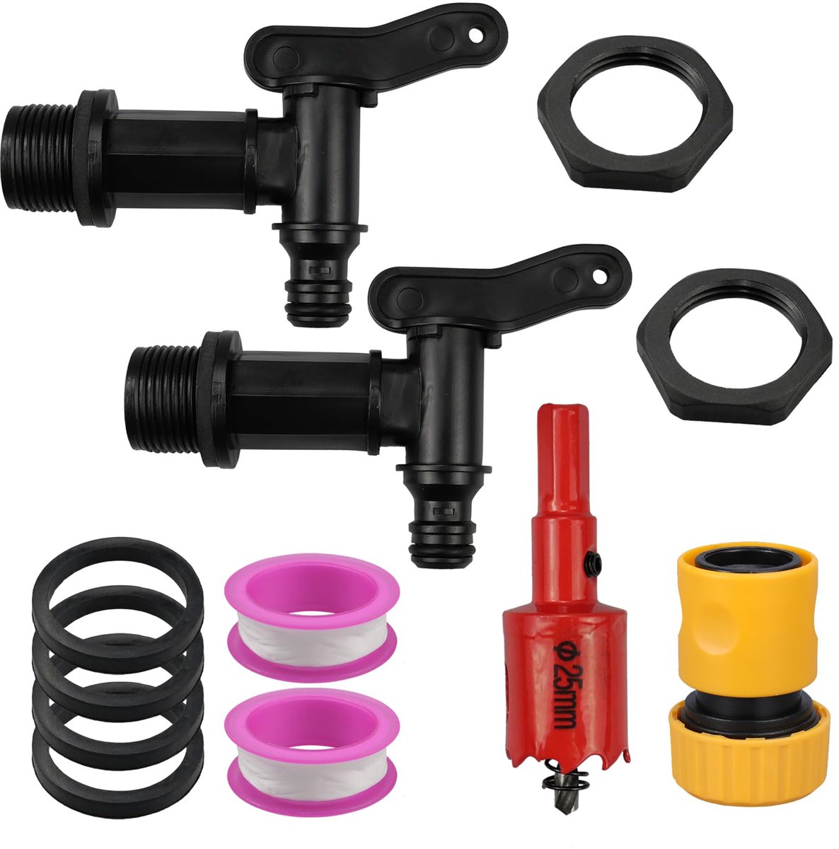 Regentonnen, kunststof vervangingskraan 3/4 inch kunststof uitloopkraan voor regenvat, kunststof inzetstuk voor gebruik in de tuin, industrie en huishouden (zwart)