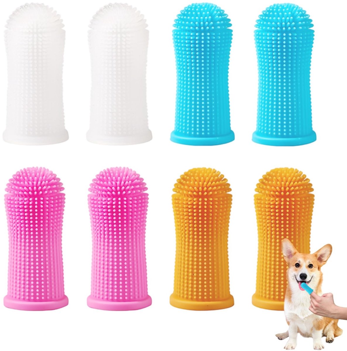 Dailygoods- Tandenborstel Hond - 8 Stuks - Siliconen Vingertandenborstel - Tandverzorging - Veiligheidswaarschuwing - 5 Kleuren - Hondentandenborstel