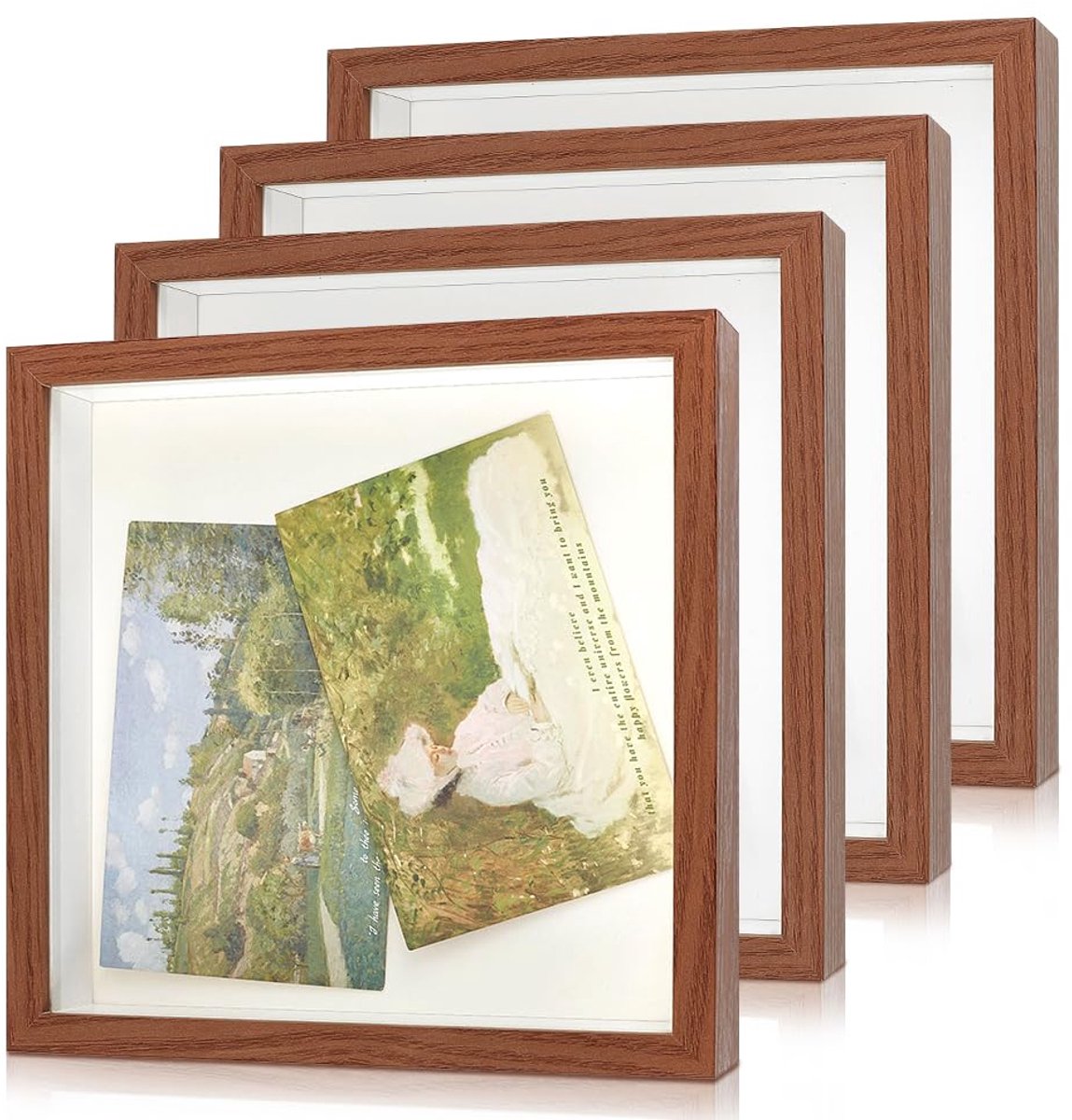 4 stuks schaduwbox, displayframe met bovenste sleuf, kleine schaduwbox, 20,3 x 20,3 cm, voor het opbergen van concertkaarten, wijnflessendoppen, postzegels kokosnoot, bruin