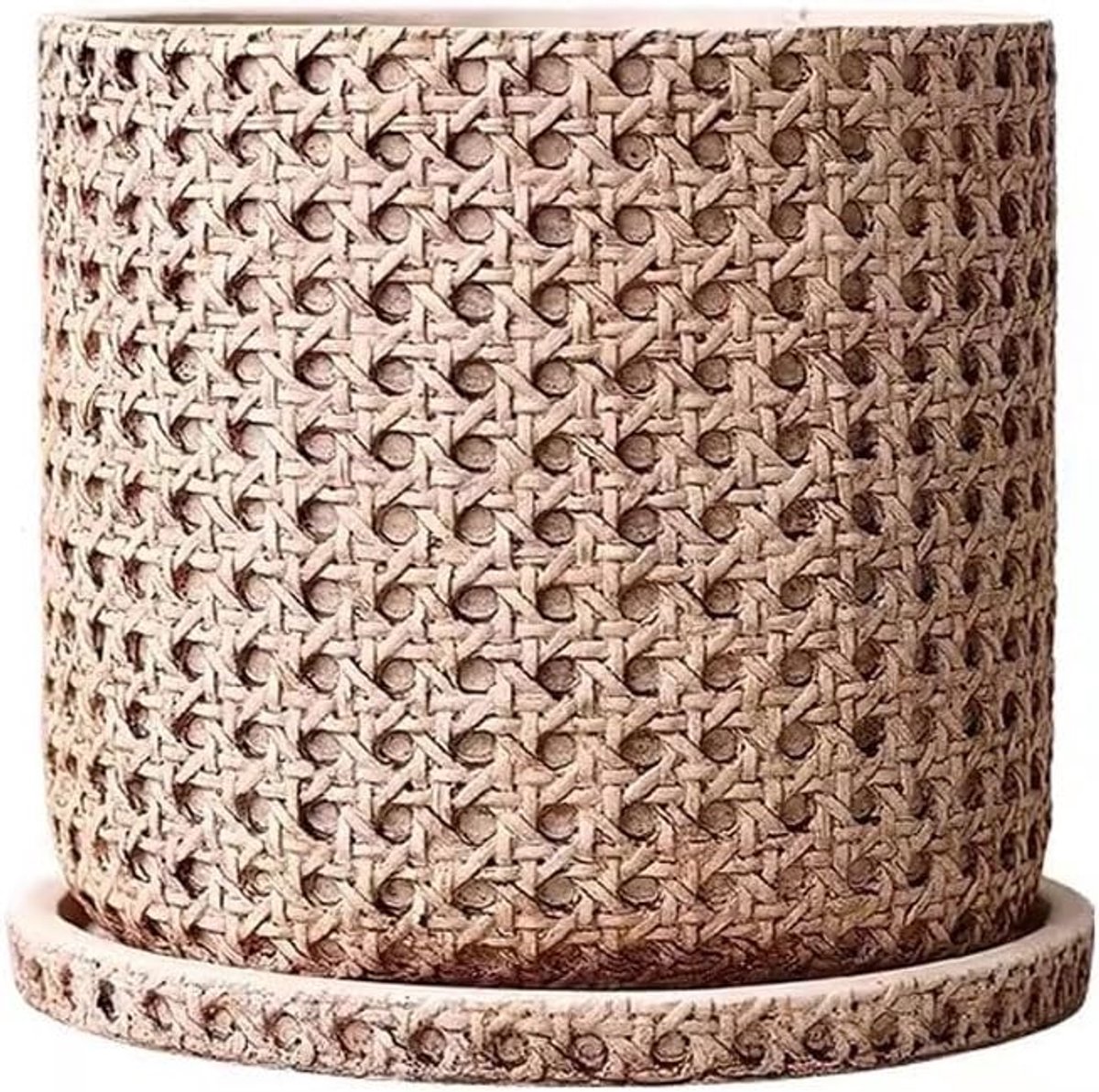 Pot Voor Kamerplanten Retro Imitatie Geweven Cement Bloempot Bamboe Geweven Stro Keramische Groene Plant Indoor Set Wastafel Desktop Grote Aardewerk Wastafel Decoratieve Plantenpotten
