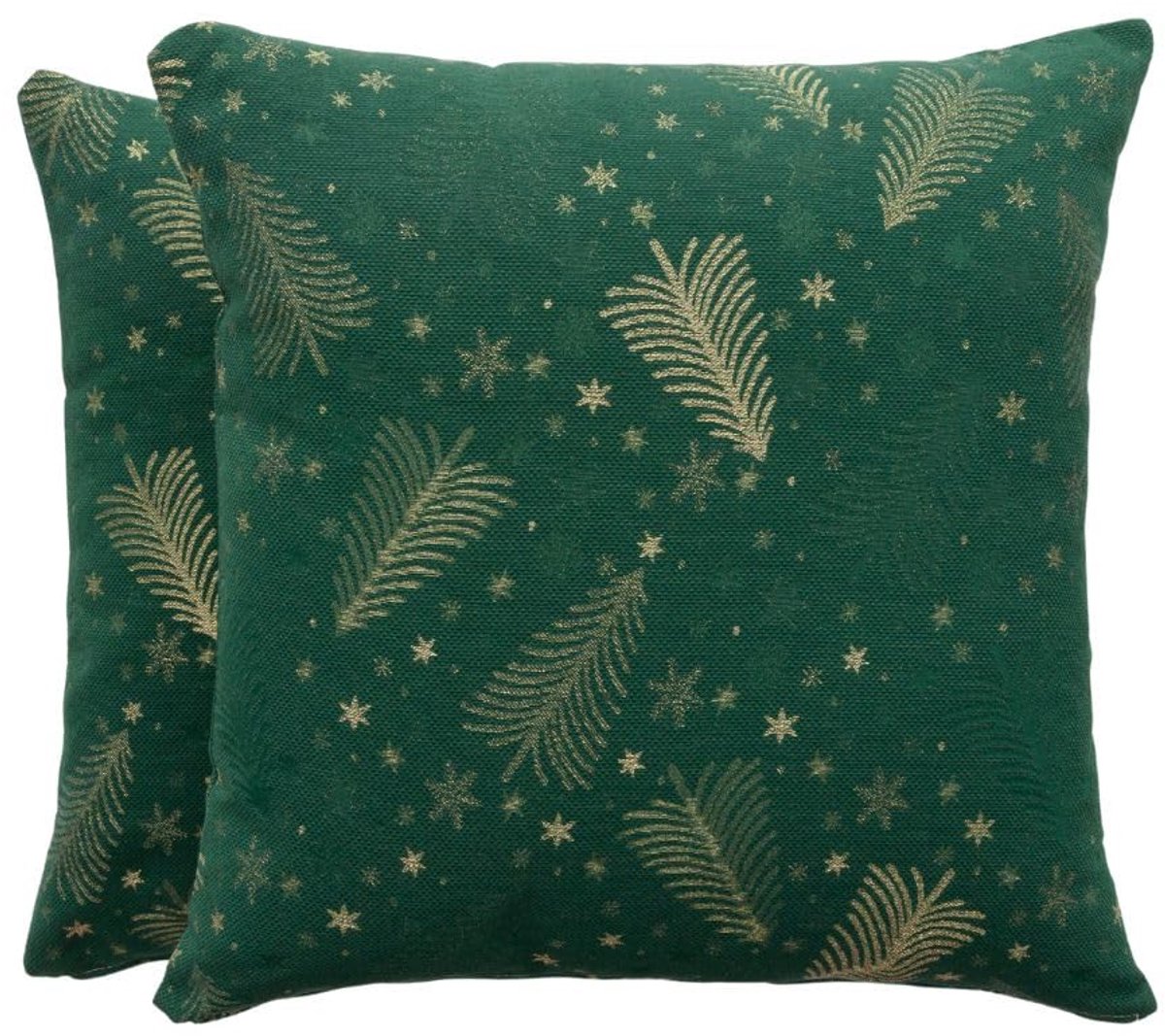 Kerstkussenovertrekken, set van 2 stuks, 45 x 45 cm, decoratief, voor bank met ritssluiting, jacquard, lurexgaren, glanzend, ademend en zacht, kerstree, groen