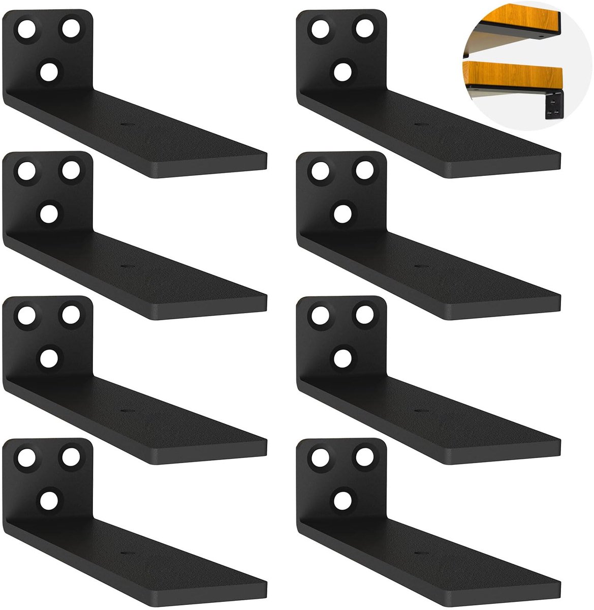 Plankdragers, 8 Stucks Plankbeugels voor Wandmontage, Zwarte Metaal Planksteunen, Onzichtbare Boekenplank Ondersteuning - Draagkracht 75 kg (Zwart/12,7cm)