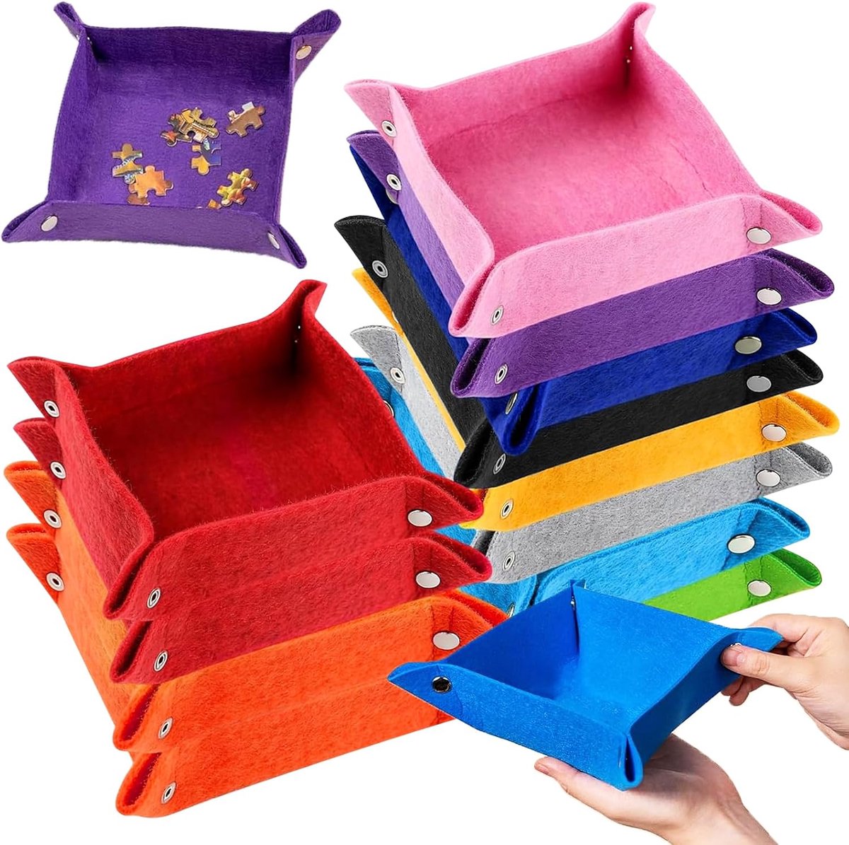 Set van 12 puzzelbakjes, puzzel-sorterkommen, vilt, opvouwbare kleurrijke vilten kom met persstuds, voor maximaal 1500, 2000, 2500 draagbare sorteerborden