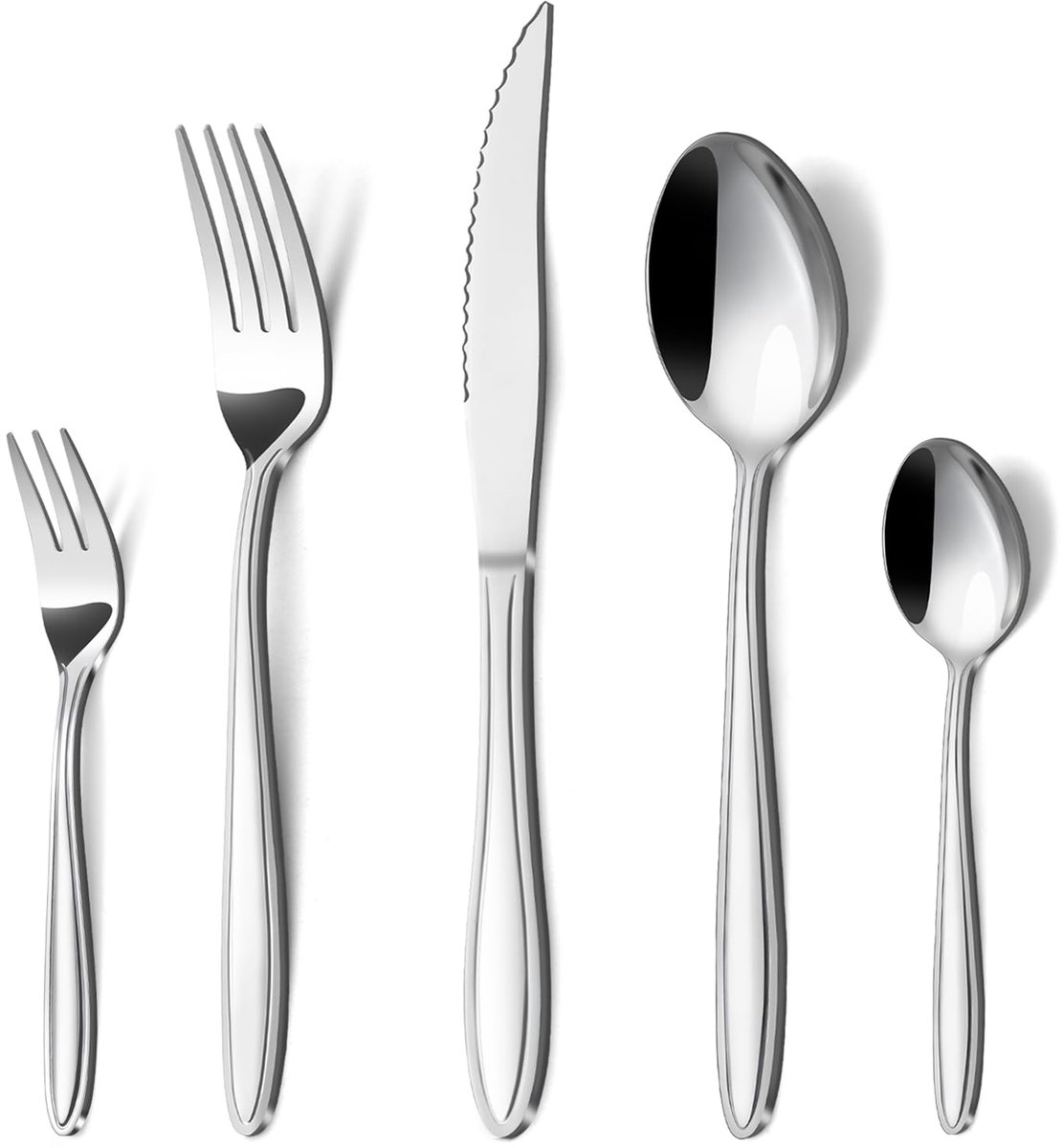 Bestekset 6 Personen, 30-delig, roestvrij staal eetbestek met lijnengreep, elegant bestekset met mes, vork, lepel voor huis/restaurant/feest, vaatwasmachinebestendig