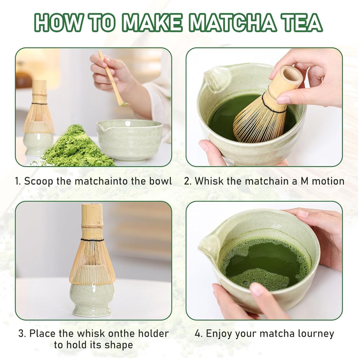 Matcha-set met bezem, schaal met schenktuit, bezemhouder en lepel, 5-delige set ontwikkeld voor matcha-liefhebbers