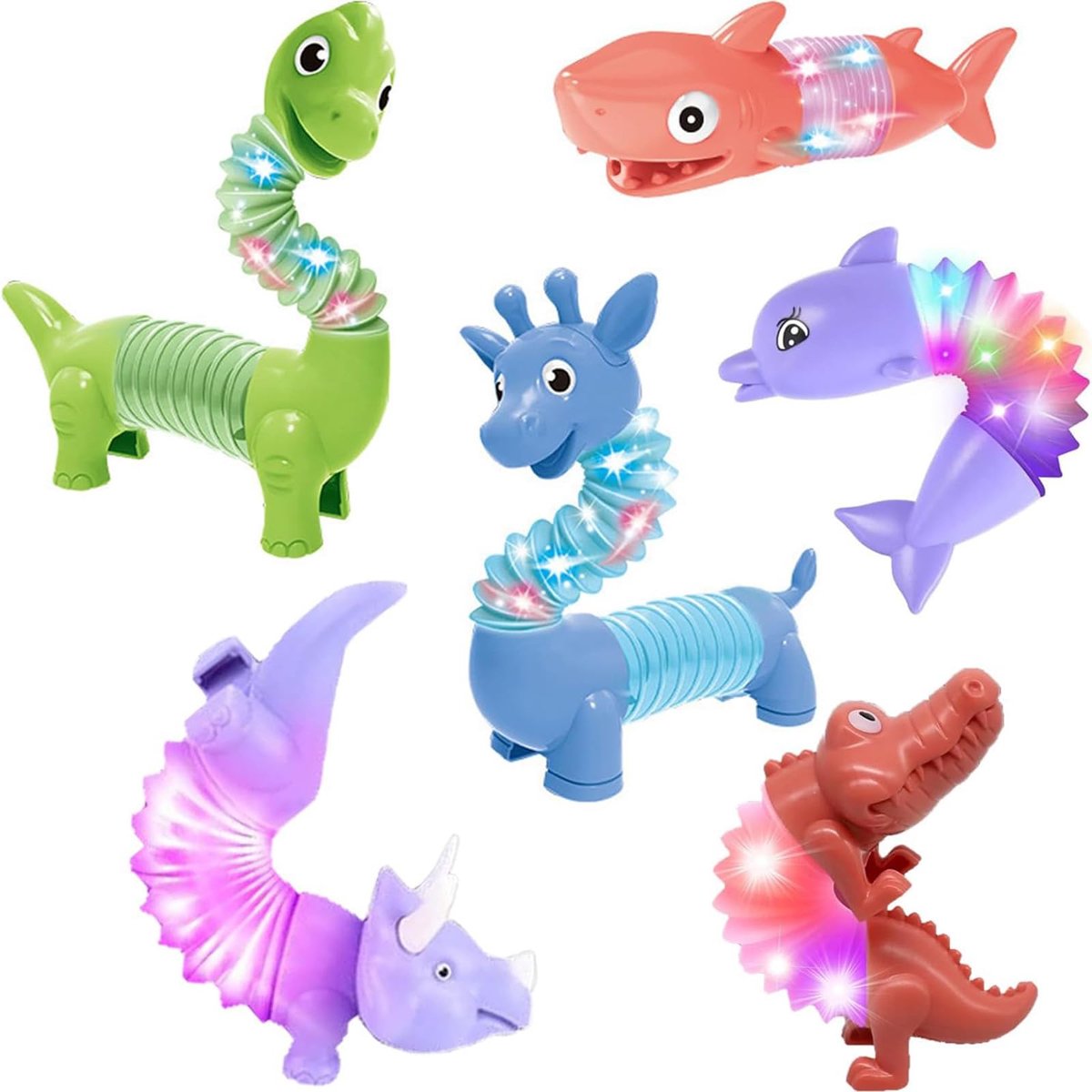 Meegecadeautje voor kinderverjaardag, 1-10 jaar, 6 stuks dierentelescoop, lichtspeelgoed, kinderfeest, vormverandering, telescopische buis, stressvermindering, autisme, sensorisch speelgoed