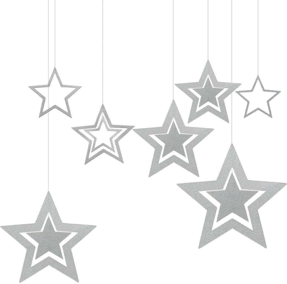 Gouden Ster Slinger Decoraties, 21 Stks Opknoping Twinkle Kleine Ster Kerstdecoraties voor Kerstmis Verjaardag Baby Shower Engagement Bruiloft Nursery Thuis Slaapkamer (Zilver)