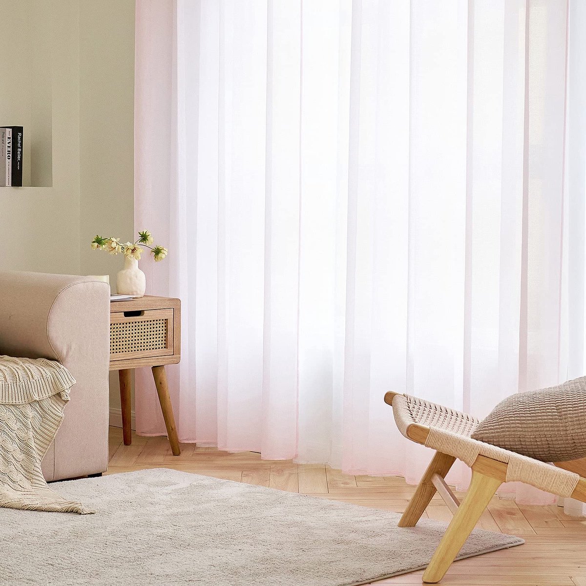 Raamgordijnen, glad, Panelen, Raamvitrage, Gordijnen, Elegante behandeling voor Slaapkamer, Woonkamer, Gordijnen met ringen, 2 panelen, 140 x 145 cm, Babyroze