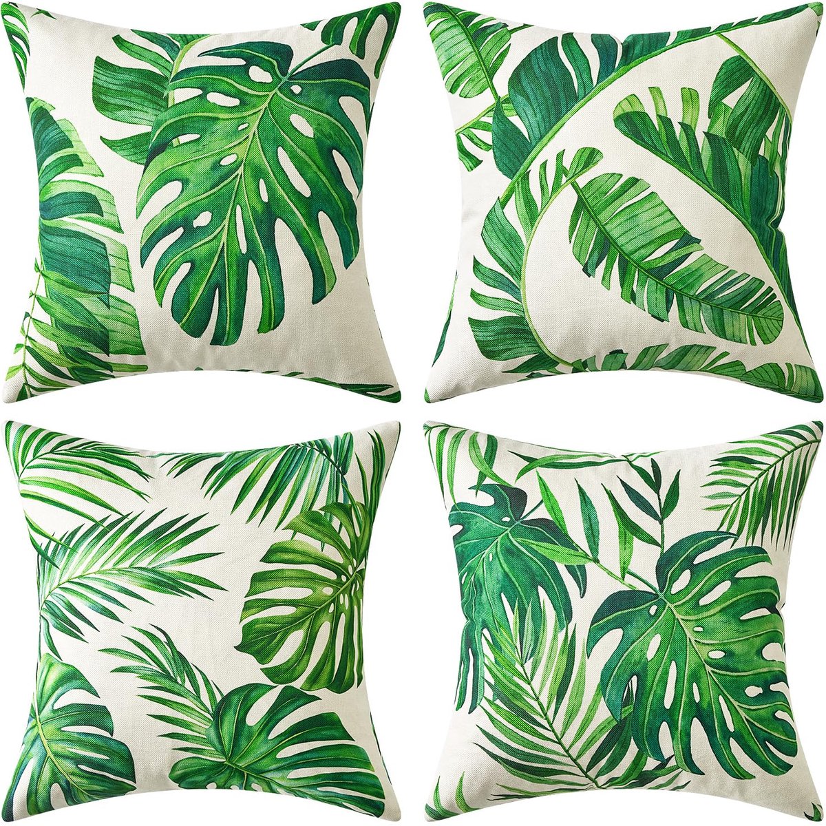 4 stuks kussenslopen voor buiten, waterdichte kussensloop voor thuis, kussenslopen voor tent, park, bed, bank, stoel, slaapkamer, decoratief, balkon, A-blad, 45 x 45 cm