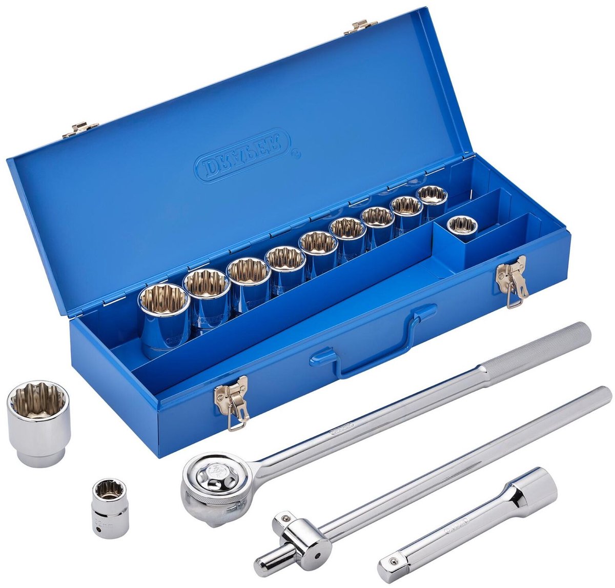 Draper HI-TORQ® 3/4" Doppenset met ratel in metalen koffer. 15-delig