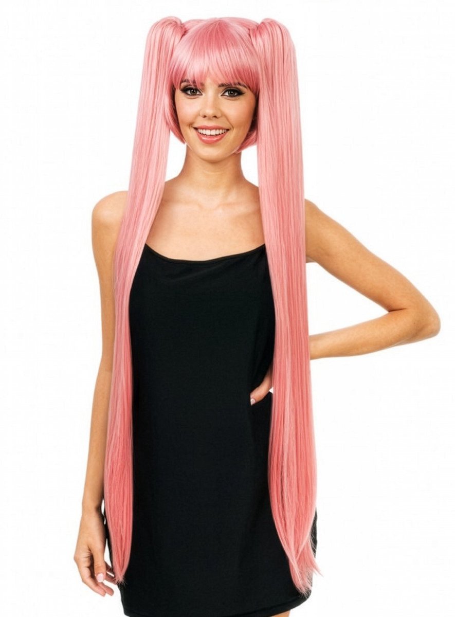 Lange cosplaypruik roze