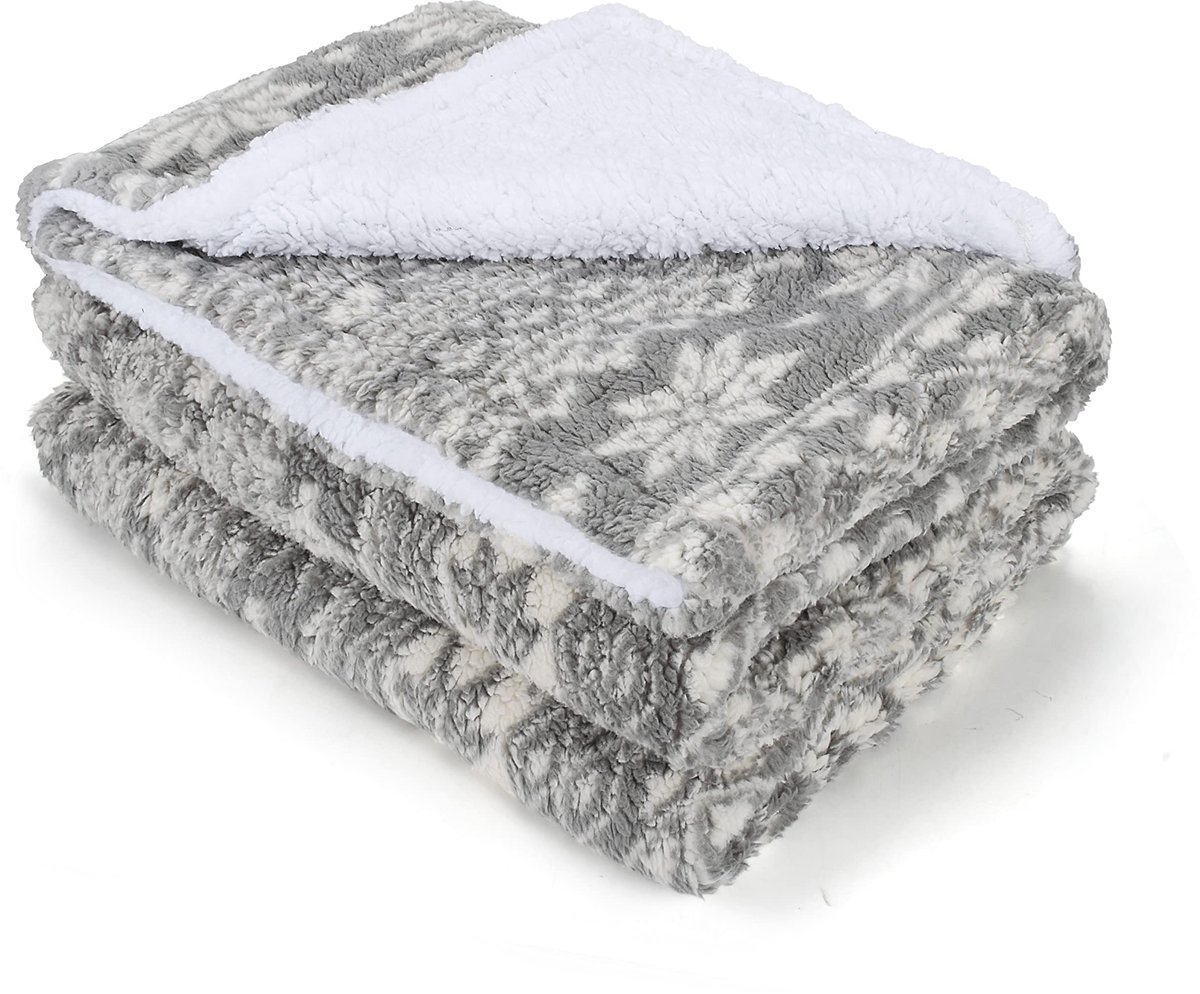 Classy Sneeuwvlok thema, sherpa-deken, pluizige pluche gezellige fleece deken, warme dikke zachte winterbank voor kinderen en volwassenen, 150 x 130 cm grijs
