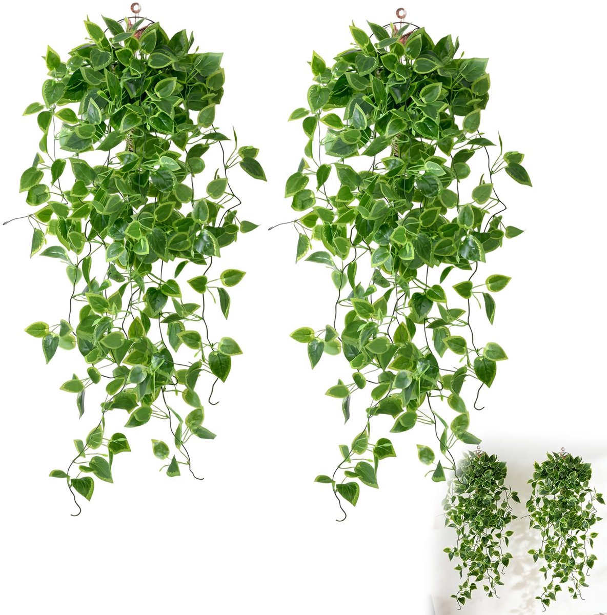 hangende planten, muur, balkon, dichte bladeren, 105 cm (D) | 2 stuks per set, 105 cm totale lengte, kunststof, ca. 168 klimopbladeren, muur, balkon, tuin, bruiloft, woondecoratie