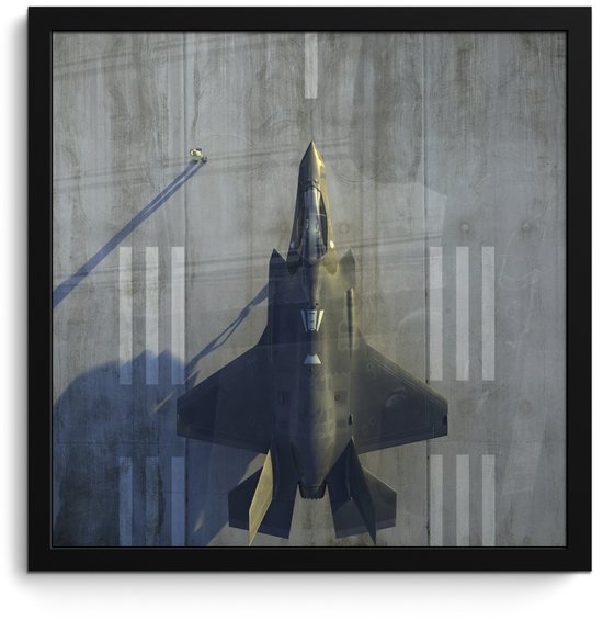 Poster in lijst - Fotolijst 40x40 cm - Posters - De straaljager F-35 Lightning II op de grond - Posterlijst zwart - Decoratie - Wanddecoratie woonkamer - Muurdecoratie slaapkamer