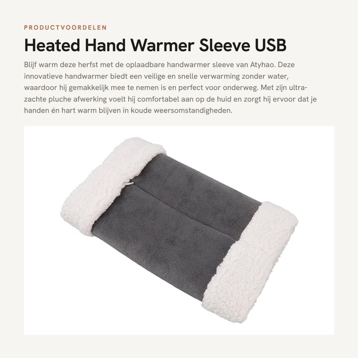 Dailygoods - Heated Hand Warmer Sleeve - USB Oplaadbare Handwarmer - Veilig en Comfortabel - Grijs - Warmte voor de Winter - Ideaal voor Buitenactivit...