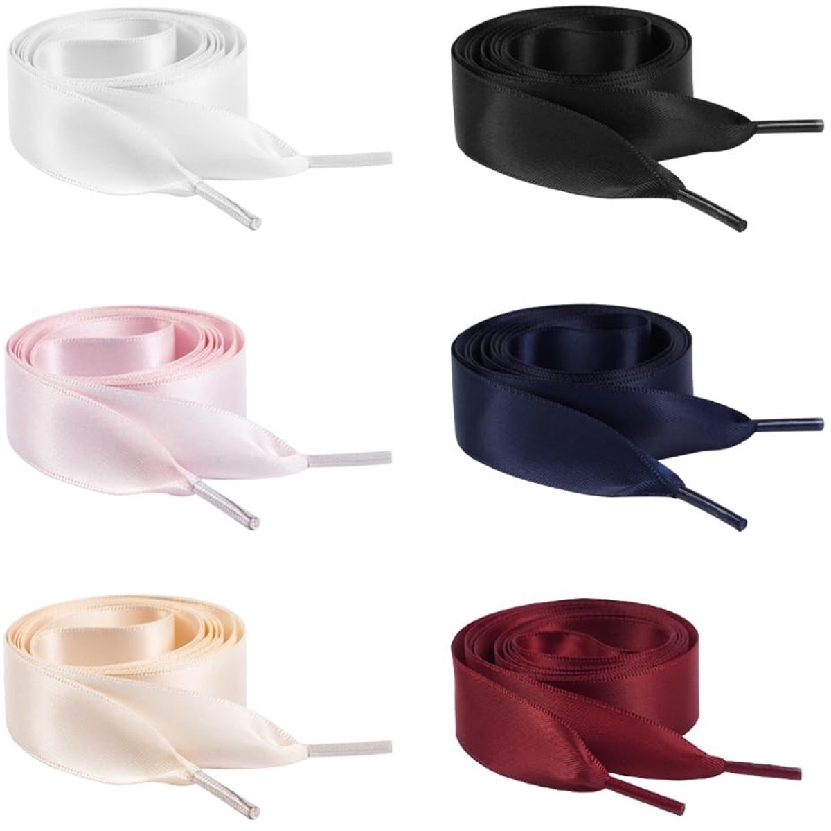 Dailygoods- Schoenveters 2 cm breed - Satijnen Lintveters - 6 Paar - Vervangingen voor Sneakers - Diverse Kleuren - Polyester - Veters