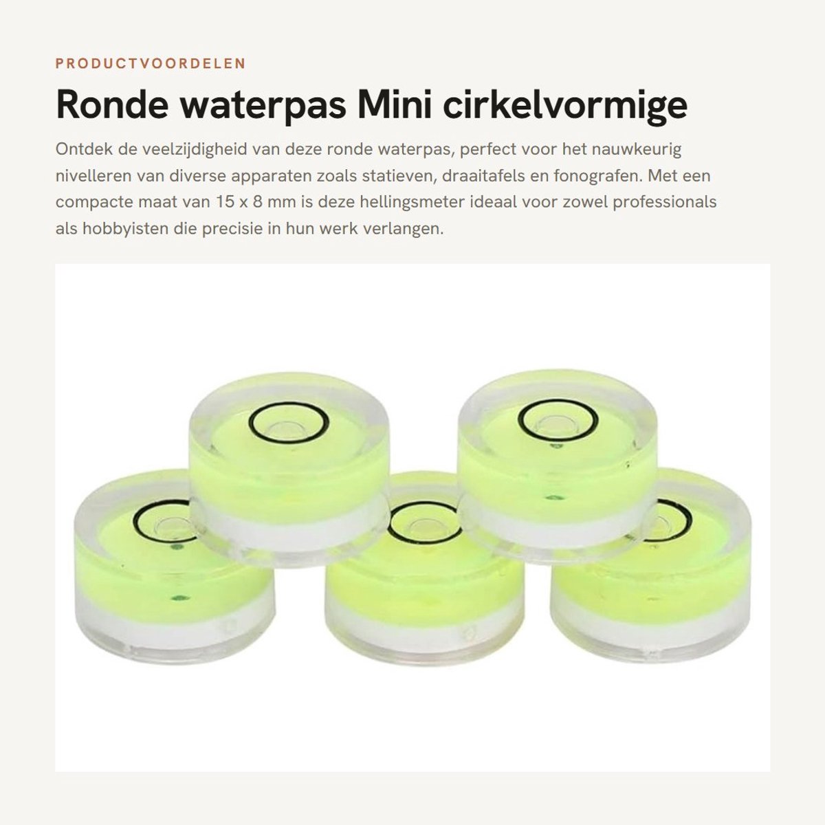 Dailygoods- Ronde Waterpas - 10 Stuks - Mini Cirkelvormige Hellingsmeter - Acryl/ABS Kunststof - Diameter 15 mm - Gemakkelijk te Gebruiken