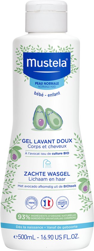 Mustela zachte wasgel voor lichaam en haar met avocado, 500 ml.