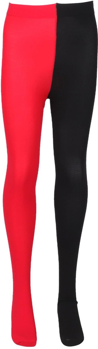 Dailygoods- Legging Dames Tweekleurig - Legging Vrije Maat - Legging Carnaval - Legging Zwart/Rood - Legging Kousen - Ondoorzichtig Materiaal - Kostuumpanty