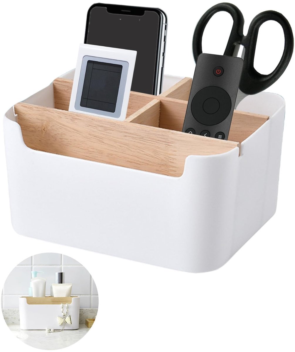 Dailygoods- Bureau-organizer Bamboe - Houten Opbergdoos - 5 Vakken - Desktop Organizer - Cosmetica/Pennen - 18 x 14,3 x 9,5 cm