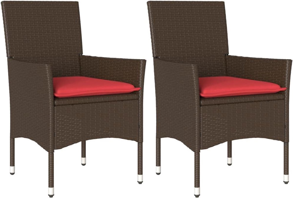 vidaXL Tuinstoelen 2 st met kussens poly rattan bruin, tuin stoel, loungestoel tuin, kampeerstoel, terrasstoel, loungestoel, lounge stoel buiten