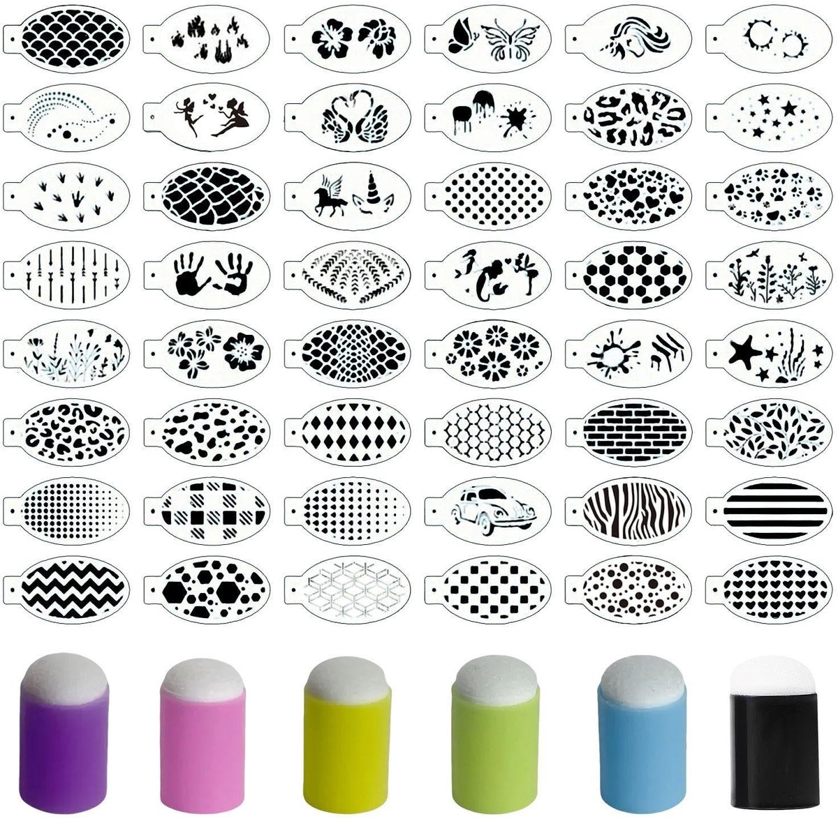 Dailygoods- Schmink Sjablonen 48 Stuks - Vinger Schilderen Sponzen 6 Stuks - Kunstbenodigdheden - Gezicht Graffiti - Schilderen Tools - Veilig Plastic/Spons - Schildermateriaal