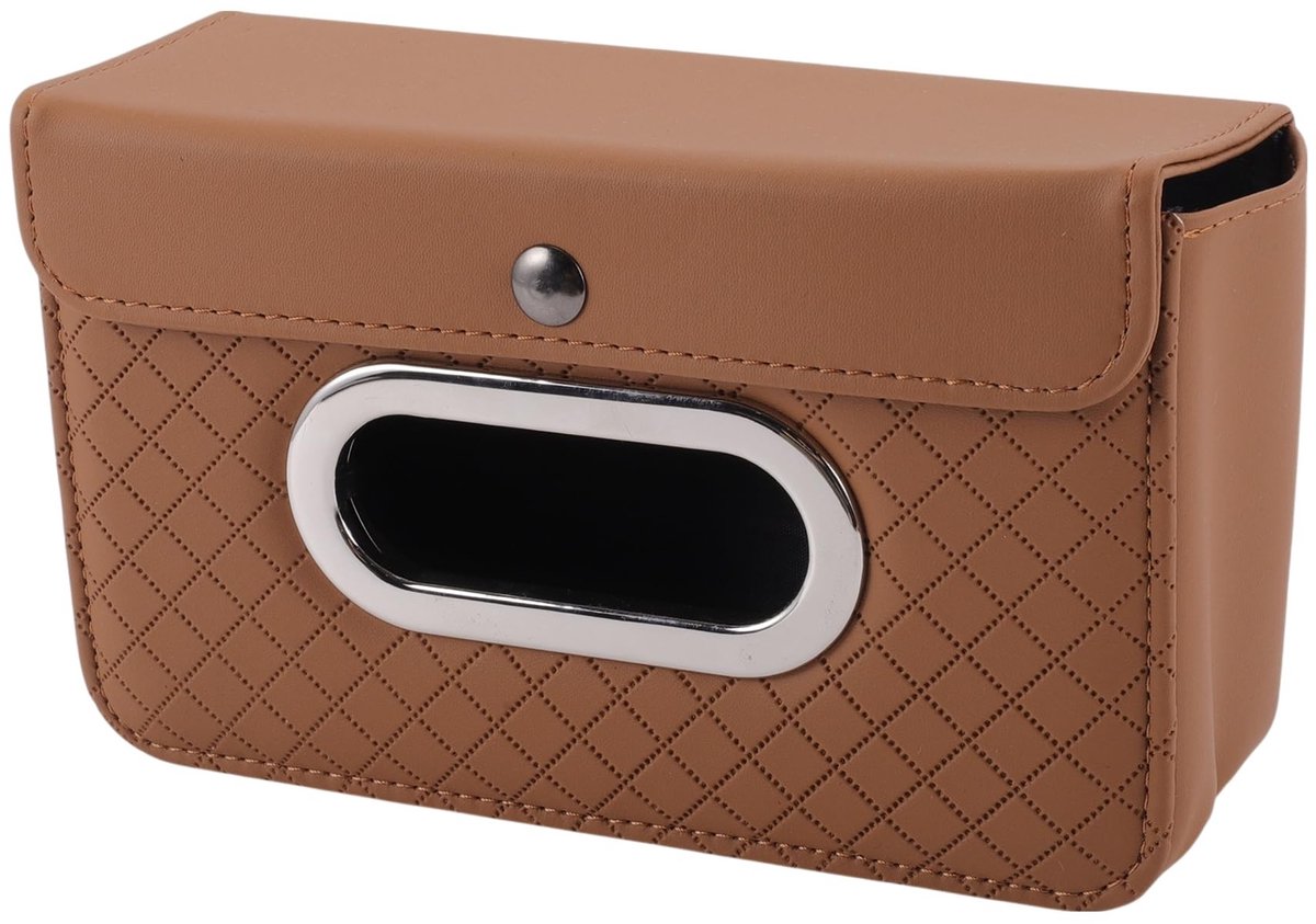 Dailygoods - Auto Tissue Houder Auto Tissue Box Organizer Diamant Patroon PU Leer 21x12.5x7.5cm Bruin 1 Stks