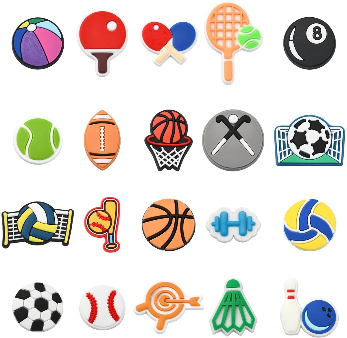 Dailygoods- Schoen Charms Sportthema - 40 Stuks - PVC Cabochons - Voetbal/Tennisbal - Flatback - Lichtgewicht en Duurzaam
