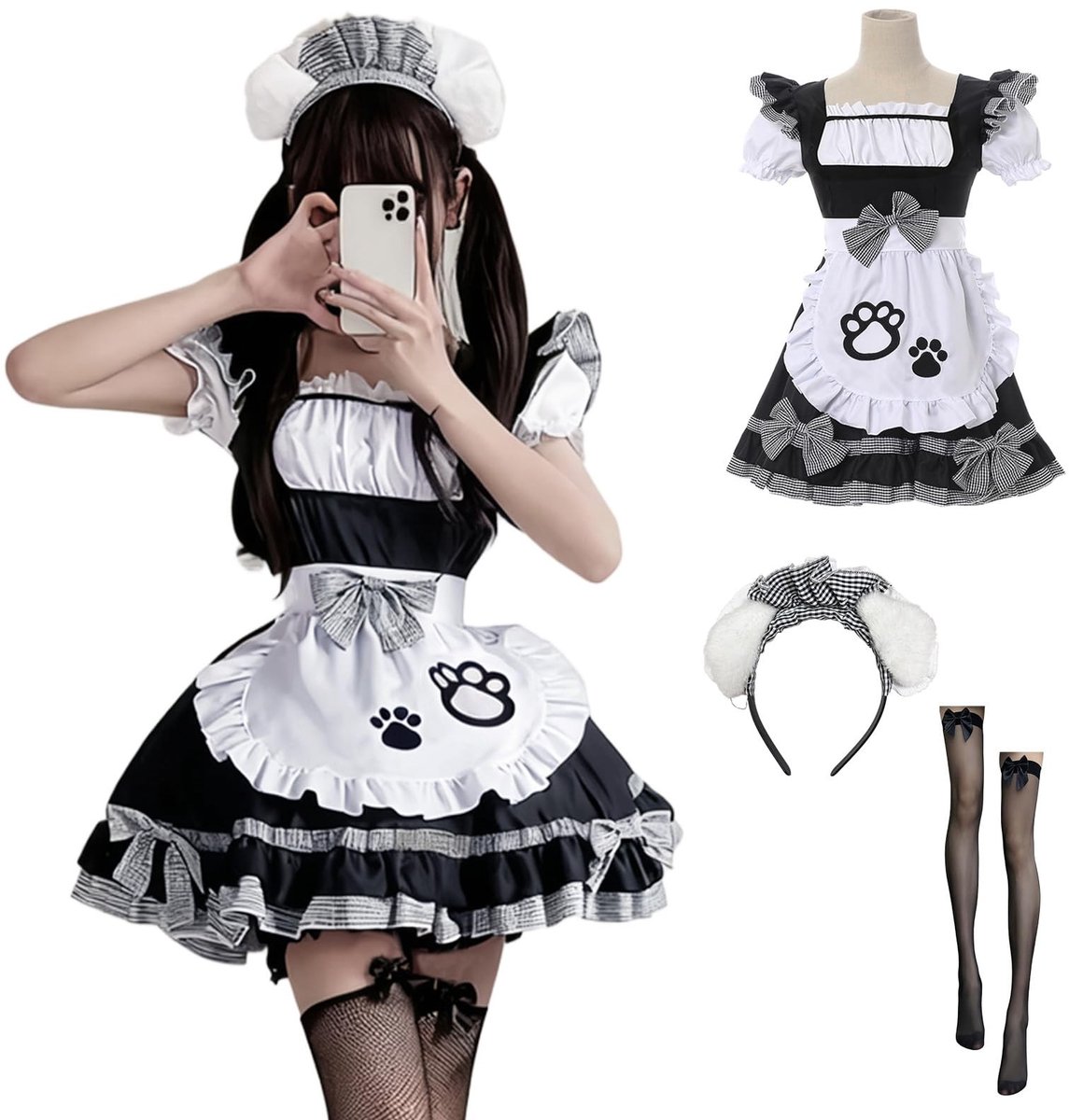 Dailygoods - Kat Maid Outfit, Zwart-Wit Kostuum voor Cosplay