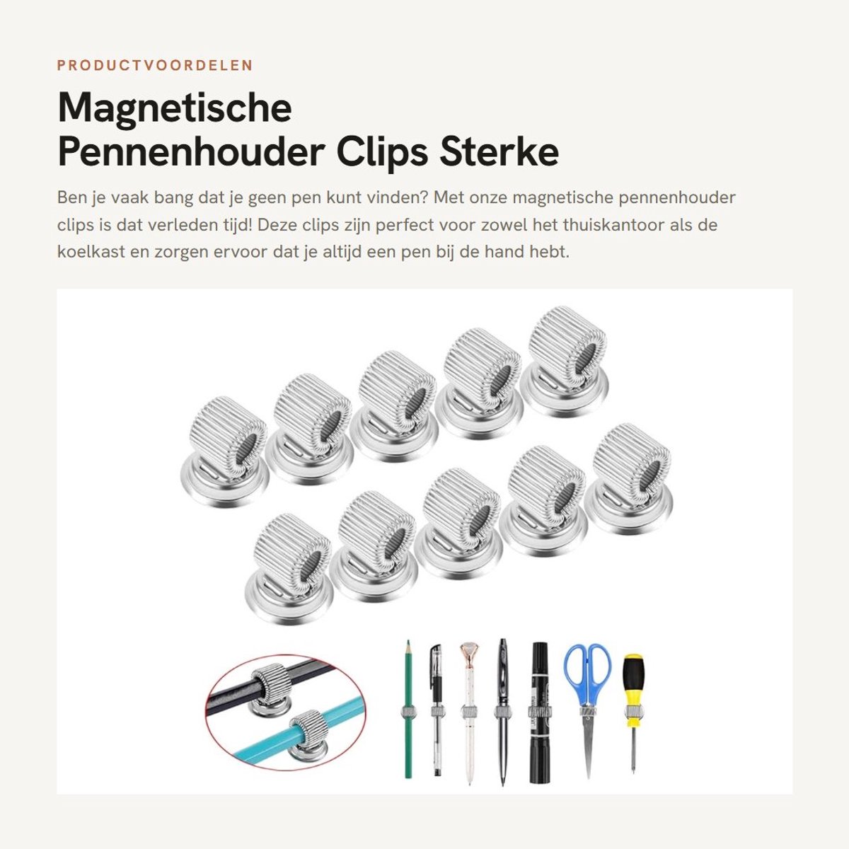 Dailygoods- Pennenhouder Magnetisch - 10 Stuks - Roestvrij Staal - Verstelbare Veerlus - Geschikt voor Whiteboard/Koelkast - Duurzaam - Magnetische Penhouder