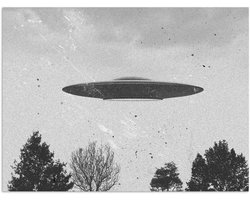 Poster 40x30 cm - Ufo - Vintage - Boom - Zwart - Wit - Posters - Kamer decoratie - Wanddecoratie woonkamer - Muurdecoratie slaapkamer