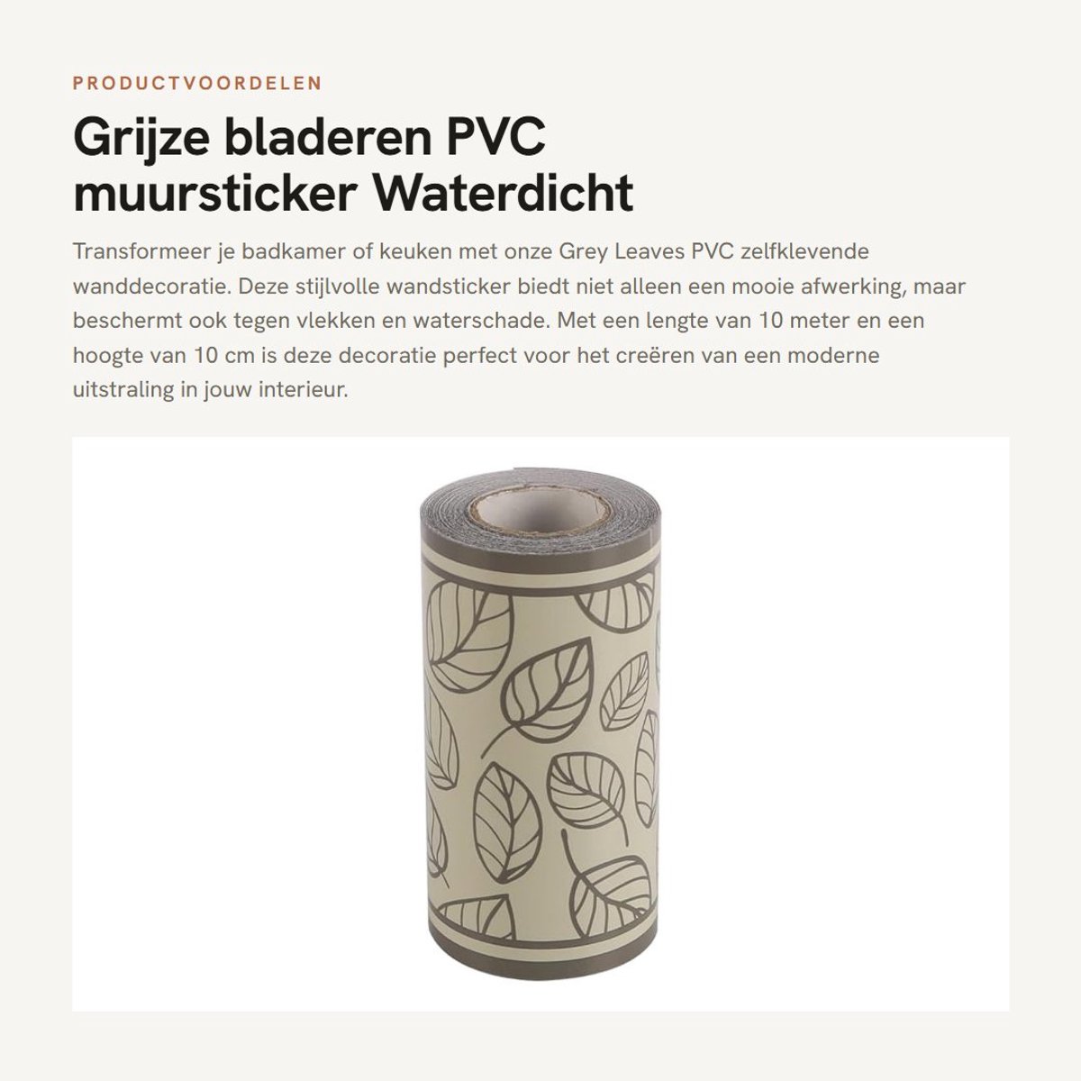 Dailygoods- Muurrand Grijze Bladeren - Zelfklevende Muurstickers - Waterdichte Decoratie - PVC Behang - 10 cm x 10 m - Modern en Eenvoudig - Muursticker