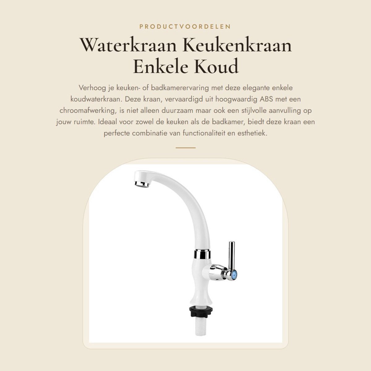 Dailygoods- Keukenkraan Enkele Koudwaterkraan - ABS met Chroomafwerking - Waterbesparend - Flexibele Wastafelaccessoires - 1/4-Rotatie Eengreepsontwerp - Solide en Duurzaam - Waterkraan