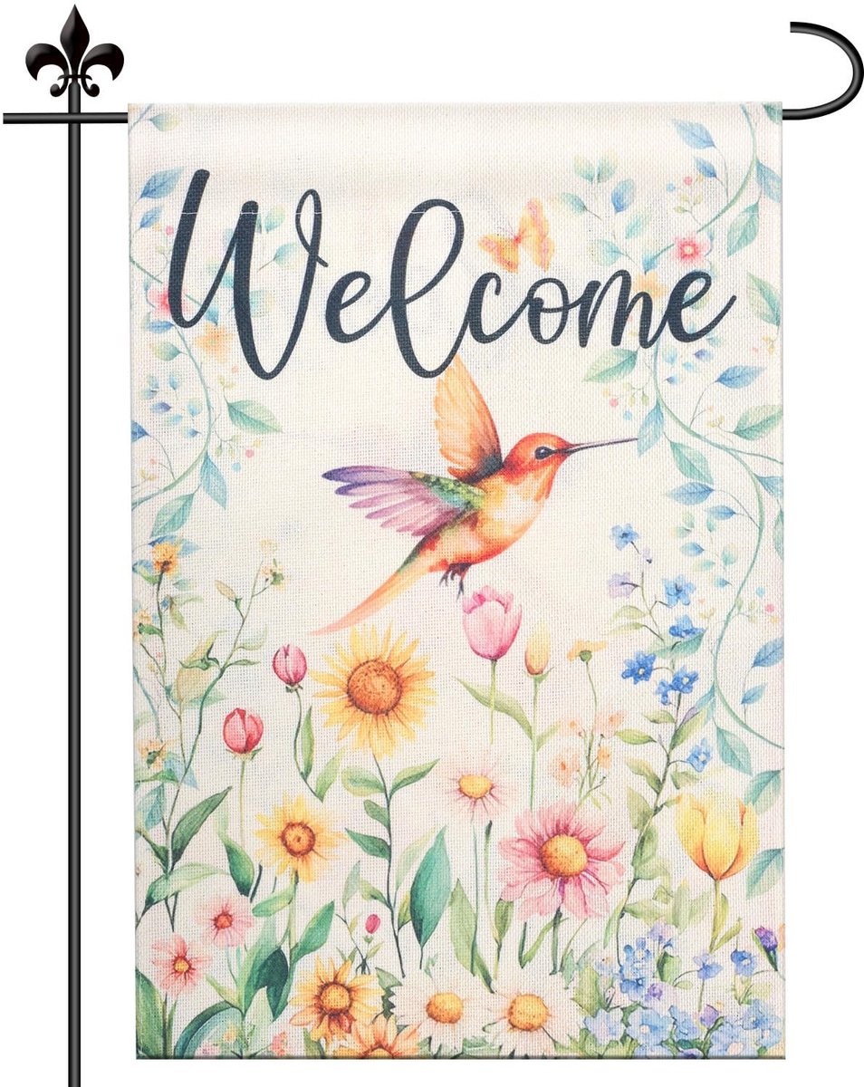 Dailygoods- Lentevlag 30x45cm - Dubbelzijdig - Welkom - Veelkleurig